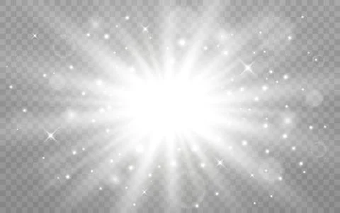 Light glow. White glowing effect. Silver shine with particles and bokeh. Br.. Stock Illustration