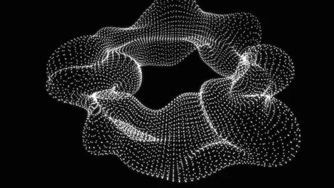 Light glowing geometric shape made of many particles with slow motion in space Stock Footage 168089300