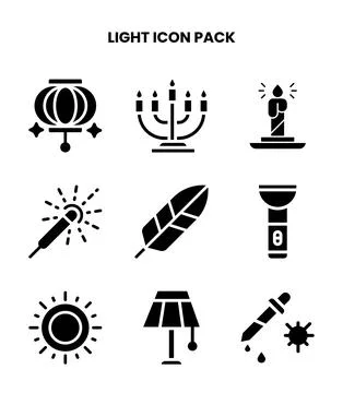 Light Glyph Bundle Icons Pack Stock Illustration