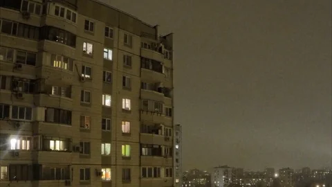 Light goes out and lights up in the building timelapse Stock Footage 79809381