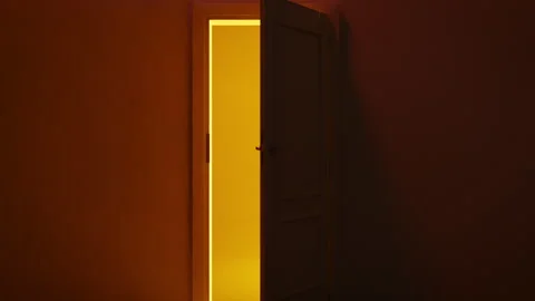 Light going through the open door in red room Stock Footage 270487326