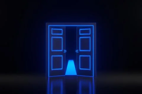 Light going through the opening door with bright glowing futuristic neon lights Stock Illustration