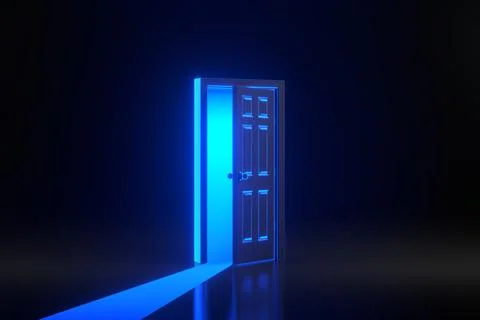 Light going through the opening door with bright glowing futuristic neon lights Stock Illustration