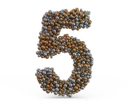Light gold digit five on the background. 3D Stock Illustration