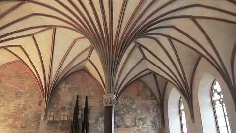 Light Gothic ceiling in the castle Malbork in Poland Stock Footage 79540518