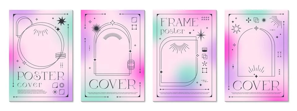 Light gradient y2k posters with celestial elements Stockillustratie
