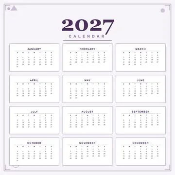 Light Gray 2027 Calendar Template with Minimal Monthly Grids Stock-Illustration