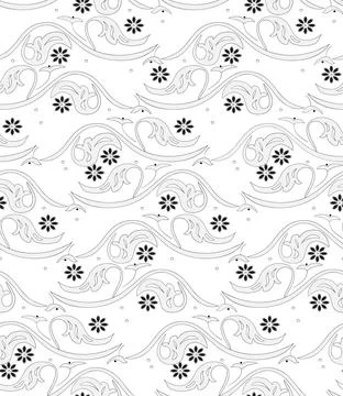 Light gray and black stylized plant elements in a seamless vector pattern f.. 스톡 일러스트
