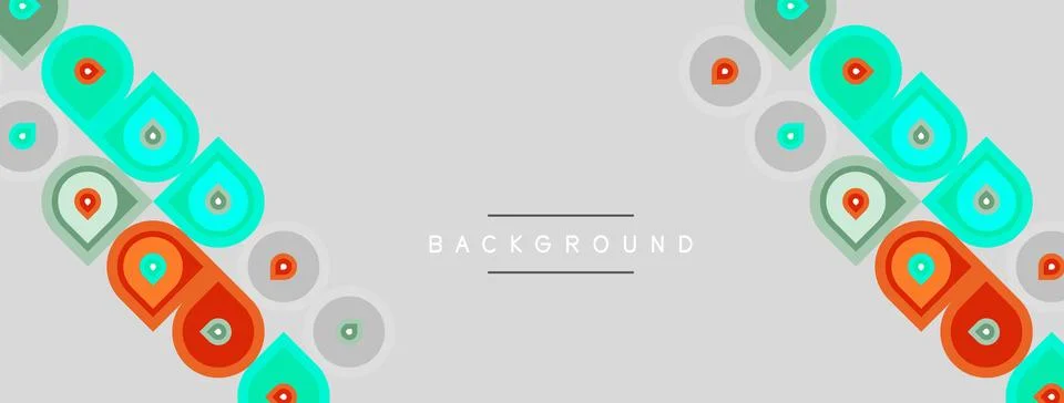 Light gray backdrop features repeating geometric shapes. Circles, squares, .. Stock Illustration