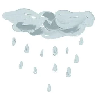 Light gray cloud with rainfall illustrated on a white background depicting a Stock Illustration