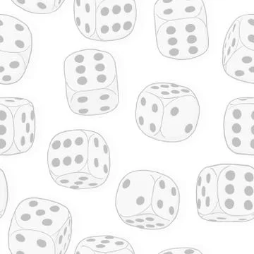 Light gray dices on the white background. Monochrome seamless original patter Stock Illustration