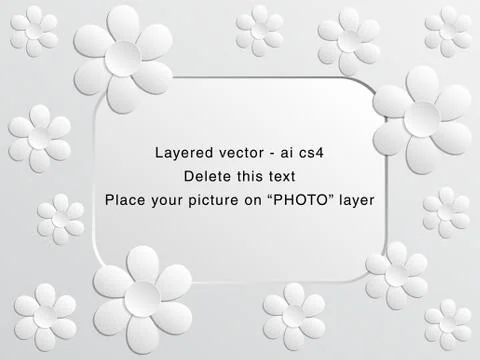 Light gray photo frame (rectangle) - white flowers Illustrazione stock