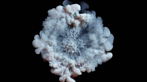 Light gray smoke radial explosion on black Stock Footage