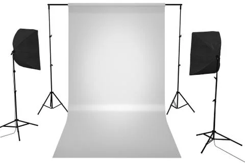 Light gray studio setup with white canvas background and studio light soft box Stock Illustration