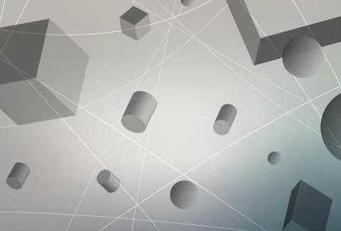 Light Gray vector backdrop with 3D cubes, cylinders, spheres, rectangles. Illustrazione stock