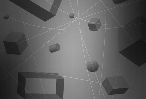 Light Gray vector background with 3D cubes, cylinders, spheres, rectangles. Illustrazione stock