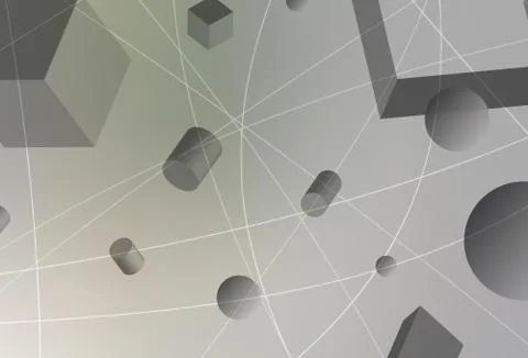 Light Gray vector texture with 3D cubes, cylinders, spheres, rectangles. イラスト素材