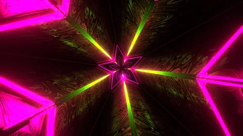 Light Green and Pink Rotating Alien Tunnel with Star Shape Background VJ Loo Stock Footage 307399254
