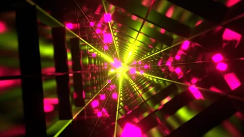 Light Green and Pink Sci-Fi Triangular Tunnel with Neon Cubes Background VJ  Stock Footage 294912320