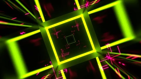 Light Green and Pink Square Neon Sci-Fi Strobe Flashing Tunnel Background VJ Stock Footage 309684061