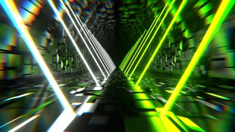 Light Green and White Endless Sci-Fi Corridor with Neon Long Lamps Backgroun Stock Footage 308534152