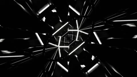 Light Green and White Geometric Flashing Neon in an Infinite Tunnel Backgrou Stock Footage 328356892