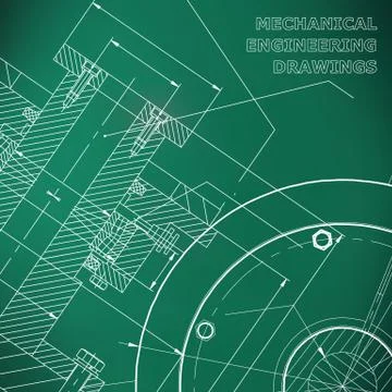 Light green background. Technical illustration. Mechanical engineering. Techn Illustrazione stock
