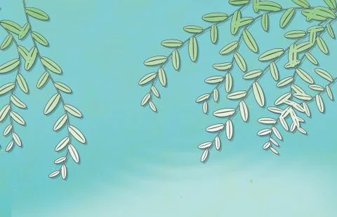Light green-blue background, long branches with green leaves Stock Illustration