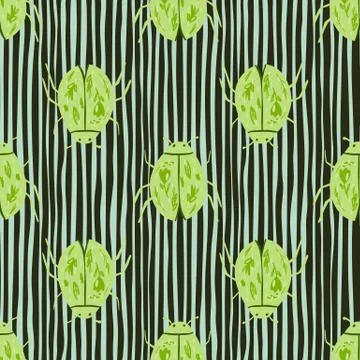 Light green bugs elements seamless simple pattern. Flat exotic insects on str Illustrazione stock