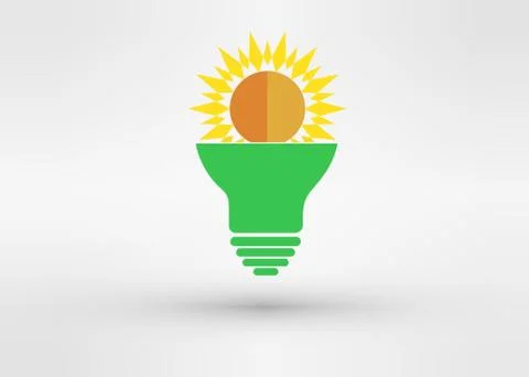 Light green bulb with  sun. Vector 스톡 일러스트