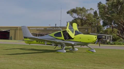 Light Green Cirrus SR22 G7 Ultralight Aircraft at Aldinga Adelaide 18 Jan 2023 Stock Footage 304094480