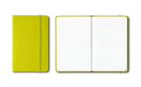 Light green closed and open lined notebooks isolated on transparent backgroun Stock Photos