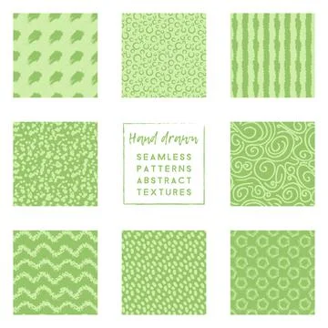 Light green color seamless pattern collection with doodle elements Stock Illustration