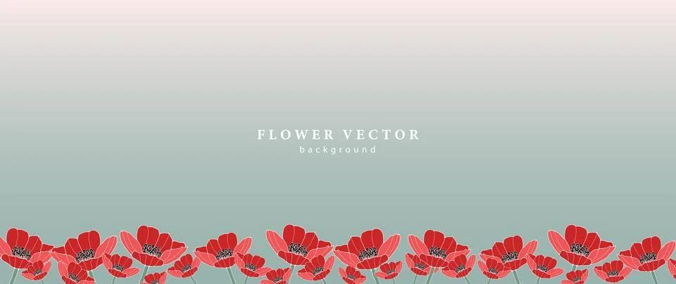 Light green floral gradient background with red poppy flowers. Stock Illustration