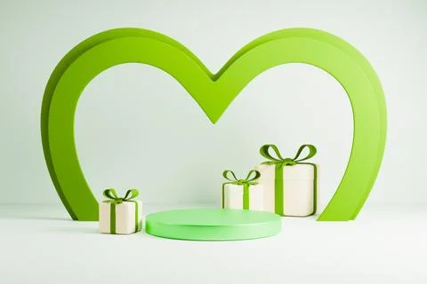 Light green heart frame with gift boxes and stage. Stock Illustration