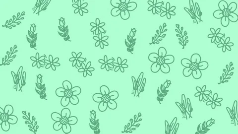 Light green image features scattered flowers and leaf drawings in green. Perfect Stock Footage 325398971