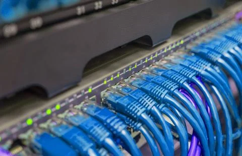Light green patch cord internet cables connected Stock Photos