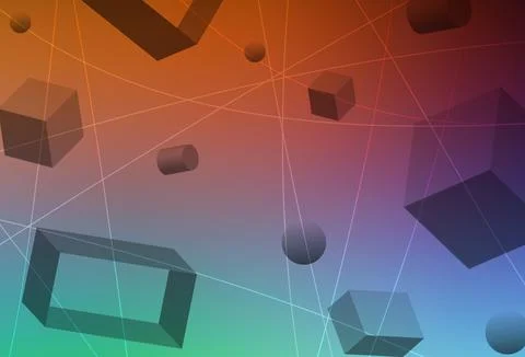 Light Green, Red vector layout with 3D cubes, cylinders, spheres, rectangles. Stockillustratie