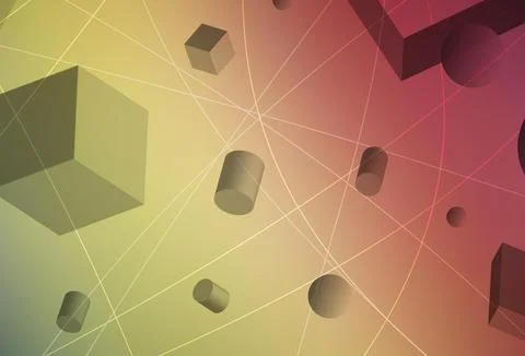 Light Green, Red vector pattern with 3D cubes, cylinders, spheres, rectangles イラスト素材