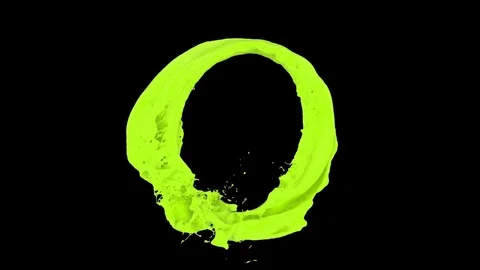 Light green ring of color splashing and flowing - on black, + alpha (FULL HD) Video stock 75064538