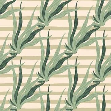 Light green seaweed seamless pattern. Beige stripped background. Botanic aqua Illustrazione stock