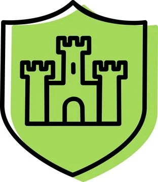 Light green shield with castle icon Illustrazione stock
