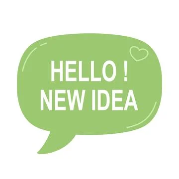 Light green speech bubble with hello new idea text and small heart shape. 库存插图