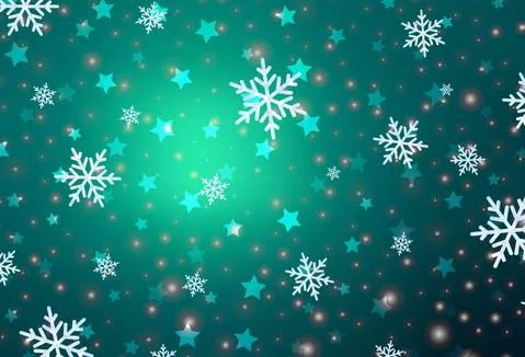Light Green vector background with beautiful snowflakes, stars. Stock Illustration