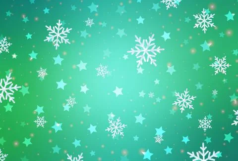 Light Green vector pattern with christmas snowflakes, stars. Stock Illustration
