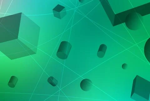 Light Green vector template with 3D cubes, cylinders, spheres, rectangles. Illustrazione stock