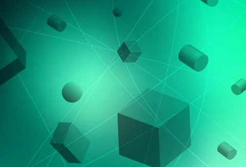 Light Green vector texture with 3D cubes, cylinders, spheres, rectangles. Illustrazione stock