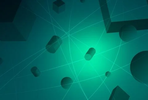 Light Green vector texture with 3D cubes, cylinders, spheres, rectangles. イラスト素材