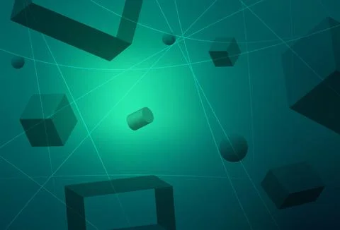 Light Green vector texture with 3D cubes, cylinders, spheres, rectangles. Illustrazione stock