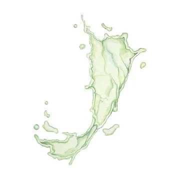 Light green wave, liquid fluid splash. Mint or lime juice swirl watercolor Ilustración de archivo